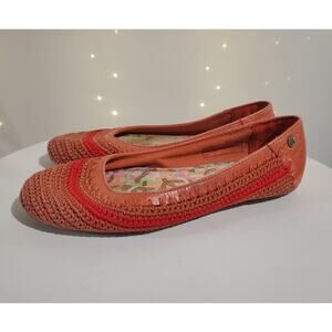 The Sak Crochet Leather Boho Ballet Flats Size 6.5 Coral Pink Cottagecore Fairy